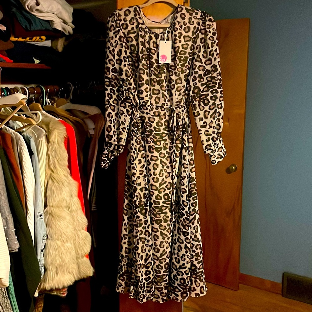Boden, Leopard print sheer lined dress